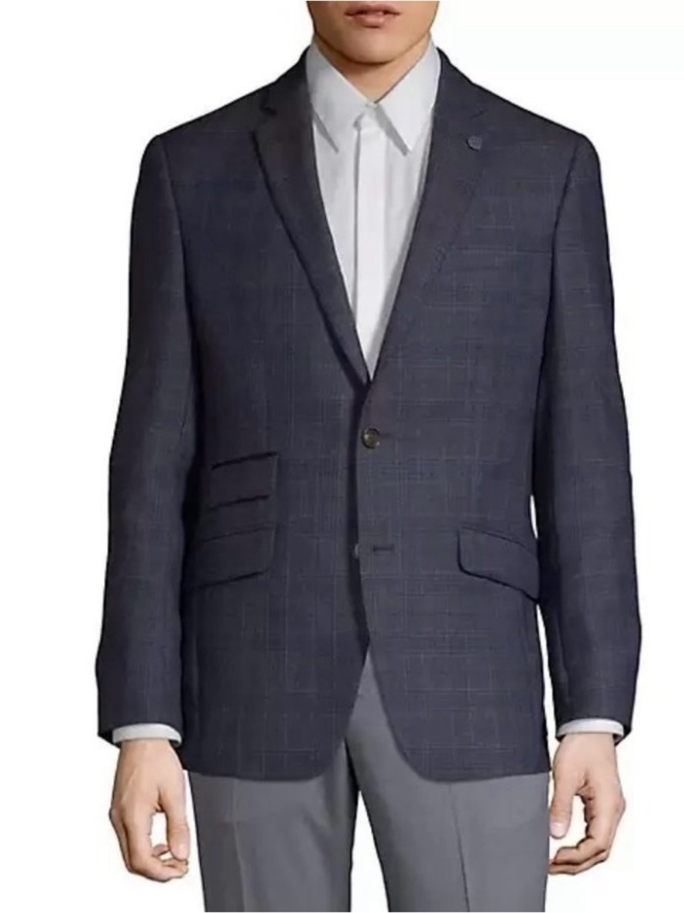 Ted Baker No Ordinary Wool Joey Gray Plaid Blazer Sz 44L Business Casual Office